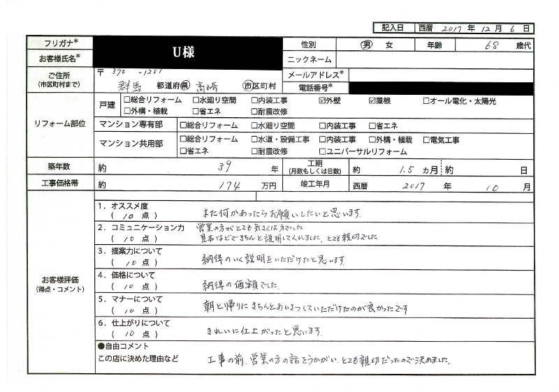 U様(群馬県高崎市)